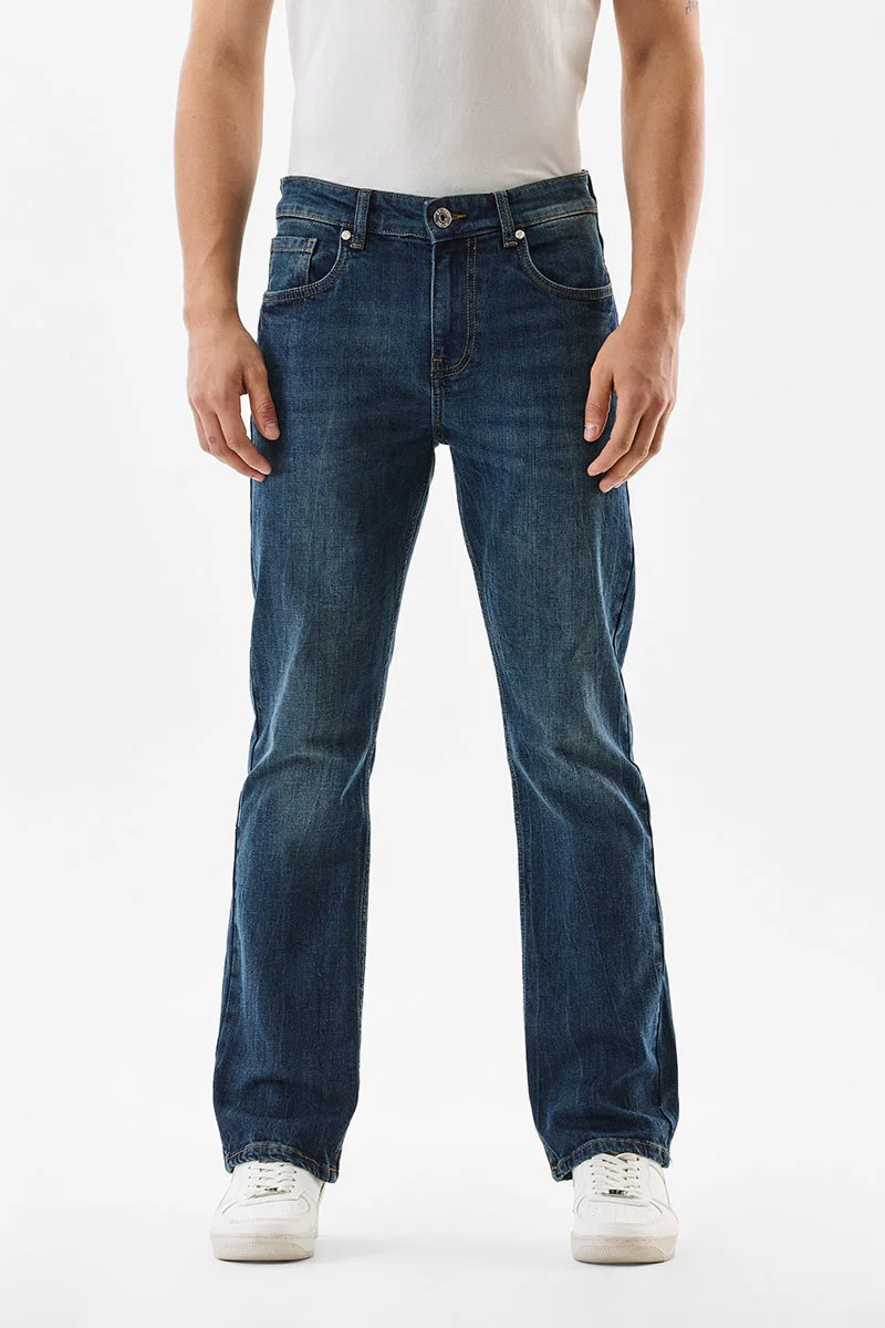 SNITCH Blue Straight Fit Stretch Washed Jeans for Men | Best Price UAE